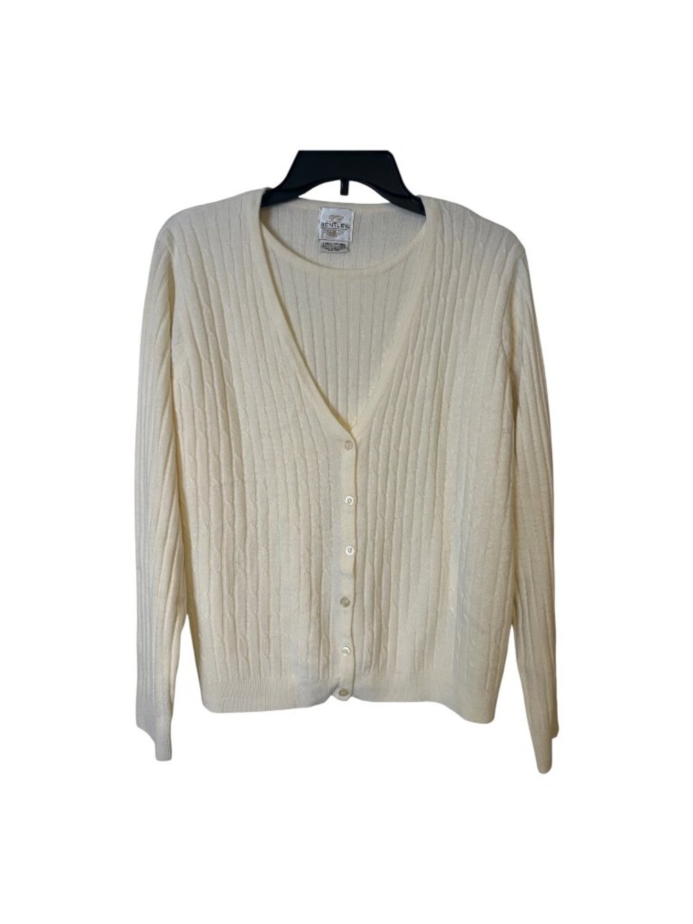 Cardigan Sweater Womens Large Cable Knit Ivory Vintage Attached Top Bentley